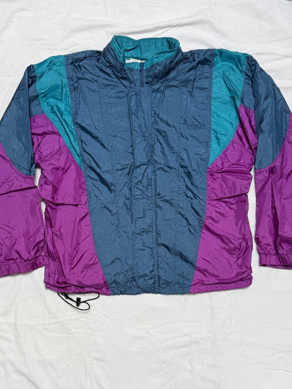 VINTAGE 90s ASICS colorblock windbreaker blue purple jacket L